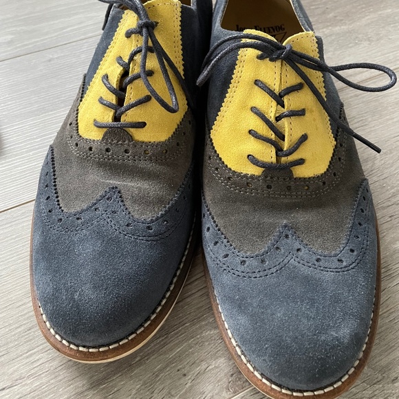 John Fluevog tri-colour (yellow, grey, blue) suede shoes - Picture 2 of 7